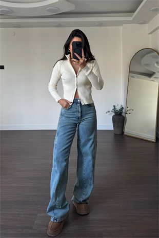 Yıkamalı Yan Cepli Denim Pantolon