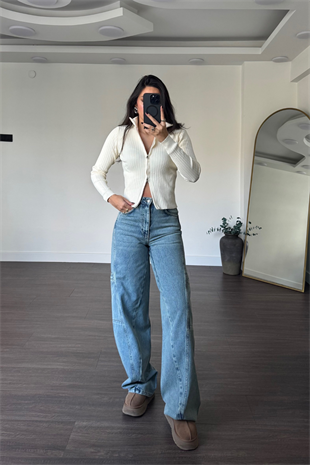Yıkamalı Yan Cepli Denim Pantolon