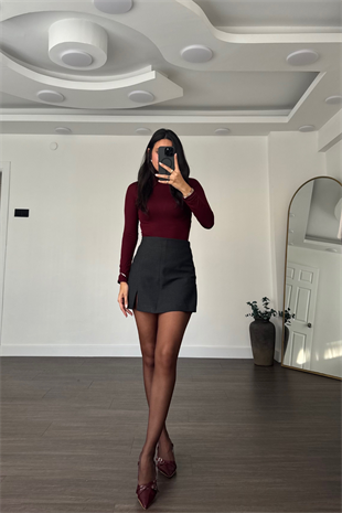 Yırtmaç Detaylı Şort Etek-Antrasit