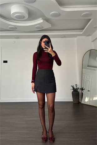 Yırtmaç Detaylı Şort Etek-Antrasit