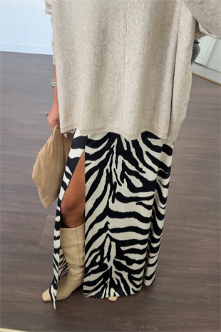 Yırtmaçlı Zebra Desen Etek
