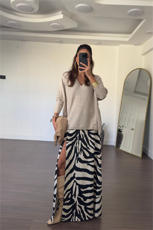 Yırtmaçlı Zebra Desen Etek