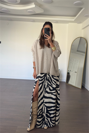 Yırtmaçlı Zebra Desen Etek