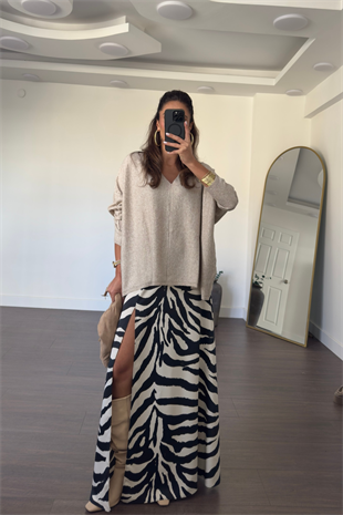 Yırtmaçlı Zebra Desen Etek