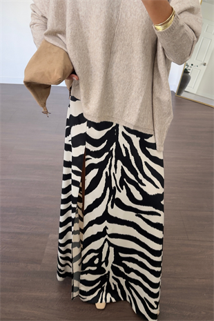 Yırtmaçlı Zebra Desen Etek