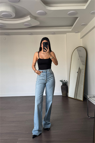 Yüksek Bel Düz Kesim Jean-Açık Mavi