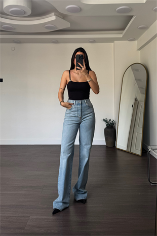 Yüksek Bel Düz Kesim Jean-Açık Mavi