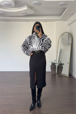 Zebra Desenli Ceket-Siyah Beyaz