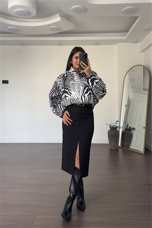 Zebra Desenli Ceket-Siyah Beyaz