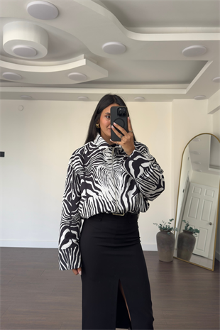 Zebra Desenli Ceket-Siyah Beyaz