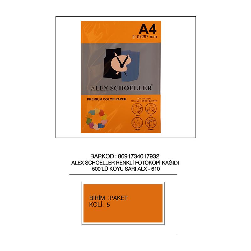 ALEX 45210 RENKLİ FOTOKOPİ KAĞ.A4 80GR L.SARI 500LÜ