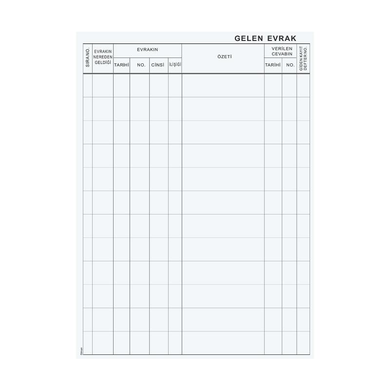 DİLMAN GELEN EVRAK KAYIT DEF CİLTLİ 96YP