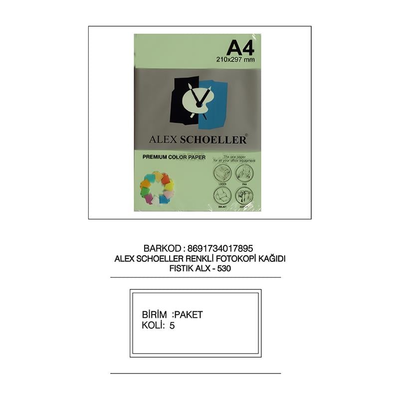 ALEX 45130 RENKLİ FOTOKOPİ KAĞ.A4 80GR F.YEŞİL 500LÜ