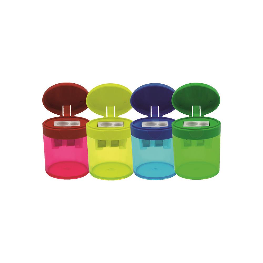 BU-BU KT0003  ŞEFFAF ELİPS KALEMTIRAŞ ÇİFT DELİKLİ HAZNELİ 4 RENK