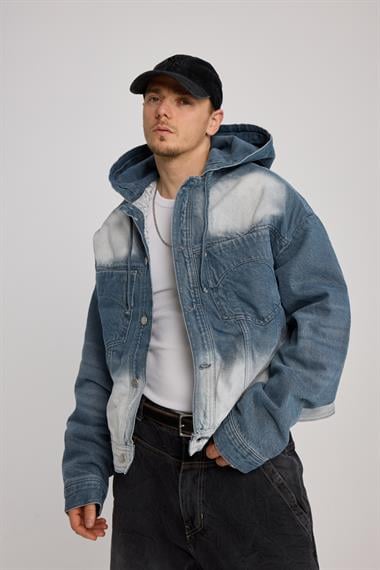 Acid Wash Boxy Kalıp Jean Ceket
