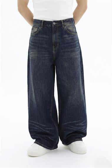 Acid Wash Mavi Baggy Jean Pantolon