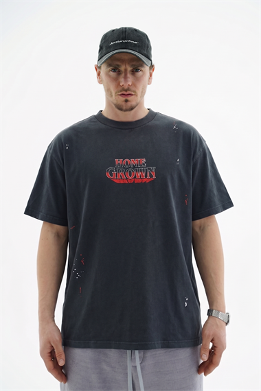 Boya Efektli Baskılı Oversize Tshirt