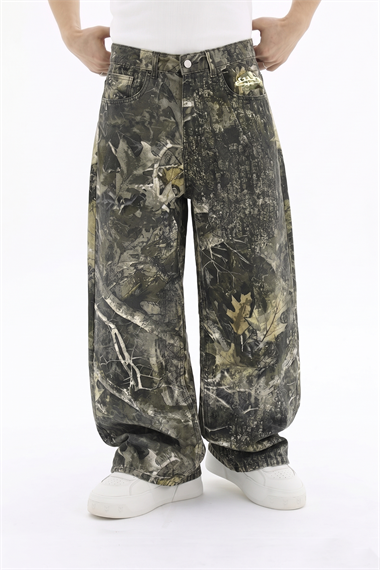 Camo Desen Yeşil Baggy Jean Pantolon