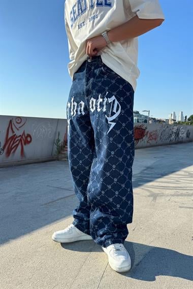 Chaotic Nakışlı Desenli Baggy Jean Pantolon
