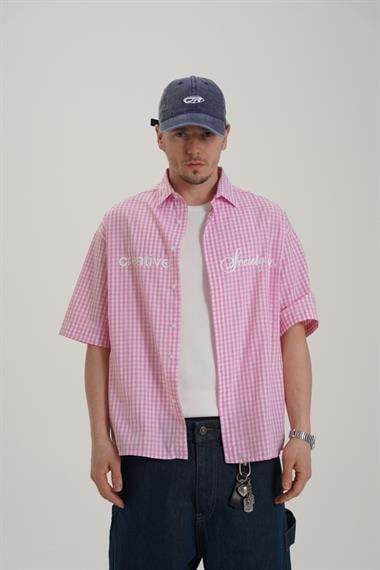 Creative Baskılı Pembe Oversize Ekose Gömlek PM01 26Y285