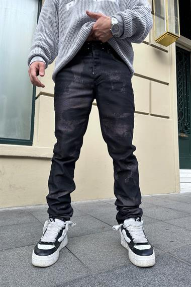 Desenli Zımba Detay Siyah Jean Pantolon P777