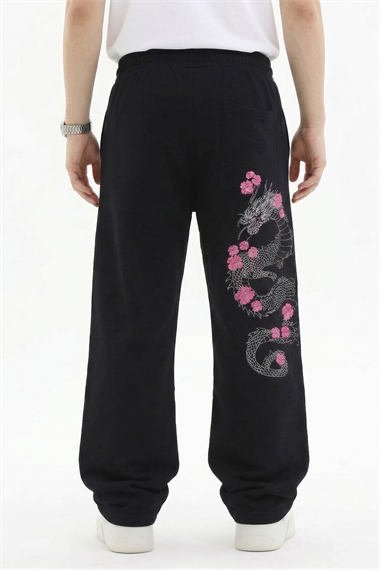Dragon Sakura Nakışlı Siyah Baggy Eşofman Altı