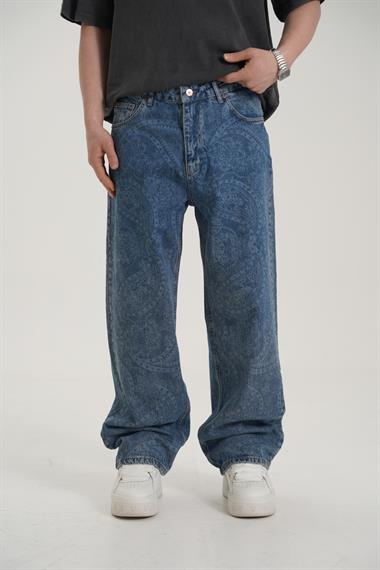 Etnik Desen Mavi Jean Pantolon CT01 6639