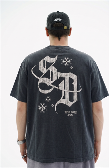 Graffiti Baskılı Antrasit Oversize Tshirt