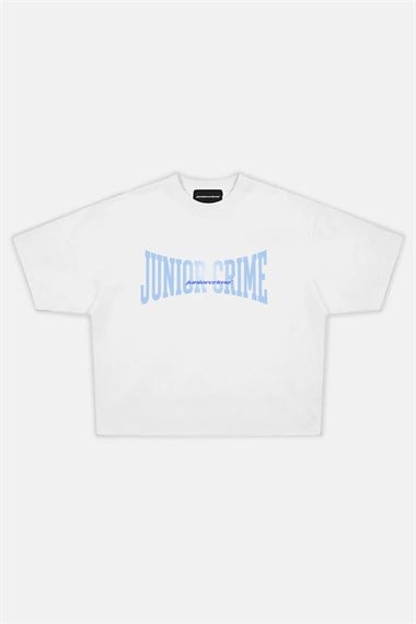 JR Elliptic Baskılı Beyaz Boxy Fit Oversize Tshirt