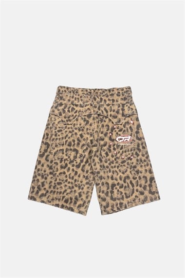 JR Leopar Desenli Baggy Jean Şort