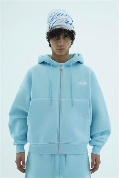 Jr Logo Boxy Kalıp Baby Blue Oversize Zipper Sweatshirt