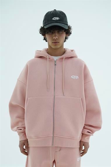 Jr Logo Boxy Kalıp Baby Pink Oversize Zipper Sweatshirt