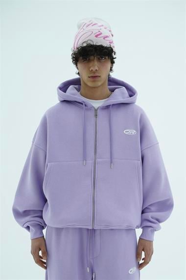 Jr Logo Boxy Kalıp Lila Oversize Zipper Sweatshirt