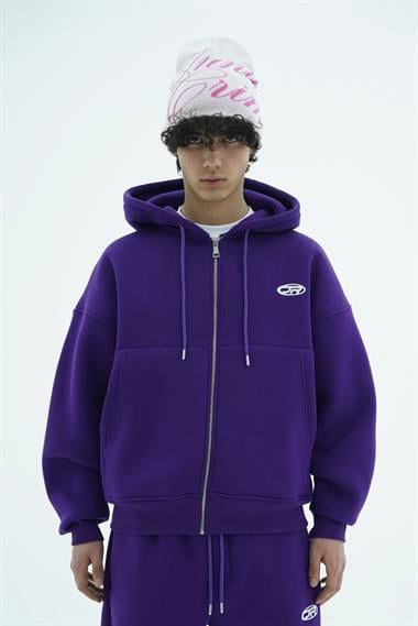 Jr Logo Boxy Kalıp Mor Oversize Zipper Sweatshirt
