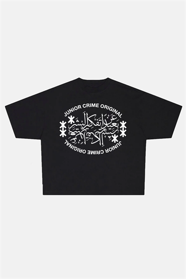 JR Original Baskılı Siyah Boxy Fit Tshirt