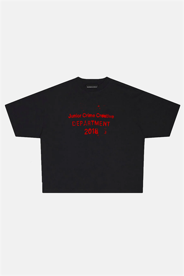 JR Red Creative Baskılı Siyah Boxy Fit Tshirt