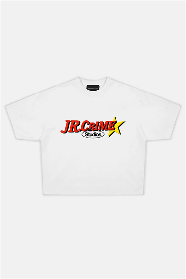 JR Red Studio Baskılı Beyaz Boxy Fit Tshirt