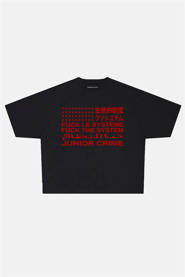 JR Red System Baskılı Siyah Boxy Fit Tshirt