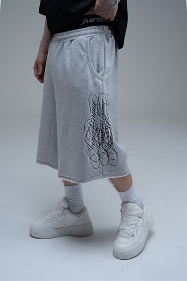 JR Signature Baskılı Jogger Baggy Gri Şort