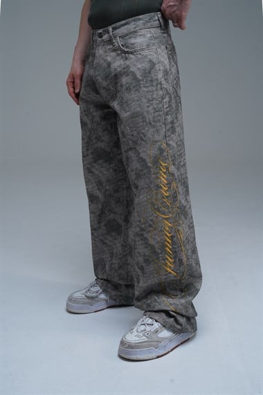 JR Signature Baskılı Kamuflaj Desen Baggy Jean