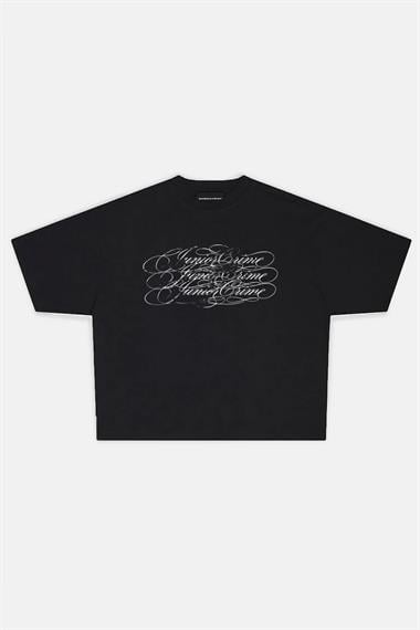 JR Signature Baskılı Siyah Boxy Fit Tshirt