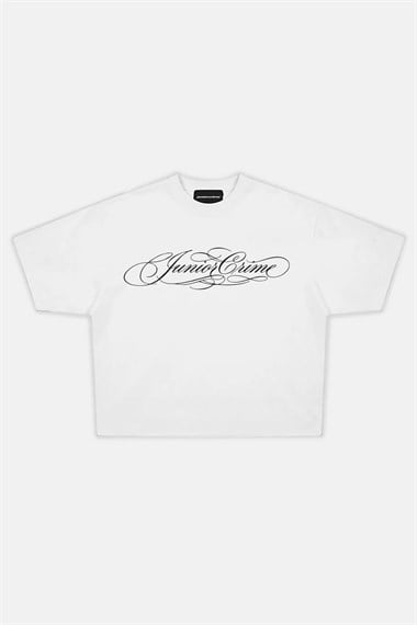 JR Siyah Signature Baskılı Beyaz Boxy Oversize Tshirt