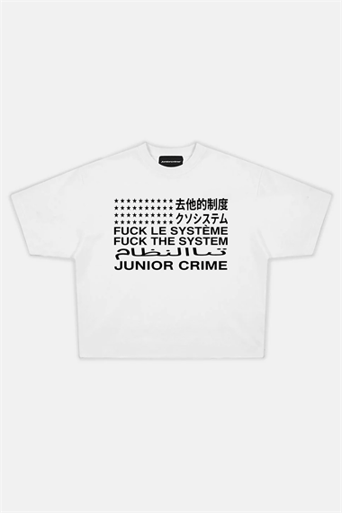 JR System Baskılı Beyaz Boxy Fit Tshirt