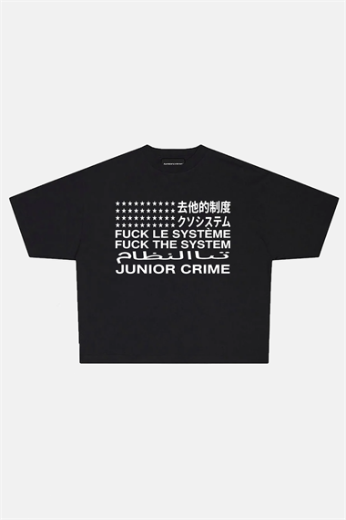 JR System Baskılı Siyah Boxy Fit Tshirt