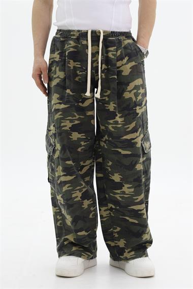 Kamuflaj Desenli Low Waist Baggy Pantolon