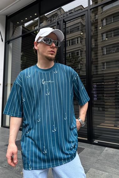 Kani Çizgili Mavi Oversize Tshirt T693