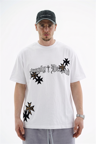 Leo Patch Detay Beyaz Oversize Tshirt