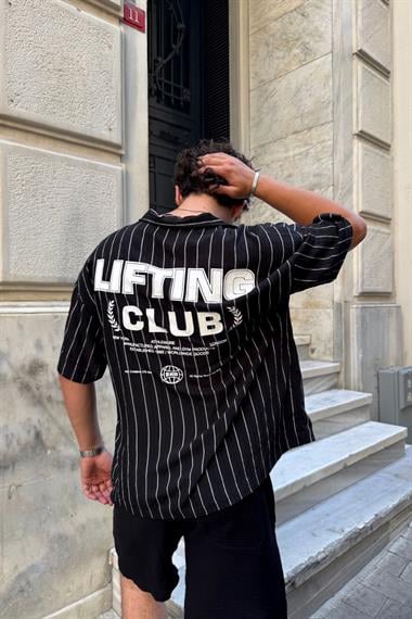 Lifting Baskılı Siyah Oversize Gömlek