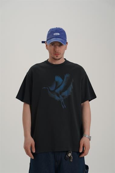 Shadow Baskılı Siyah Oversize Tshirt CT01 MRT26059