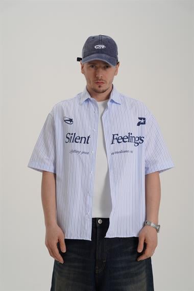Silent Baskılı Mavi Oversize Gömlek PM01 26Y284